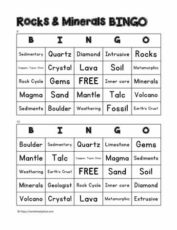 Rocks and Minerals Bingo 9-10