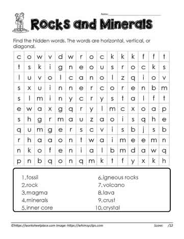Rocks and Minerals Wordsearch 1