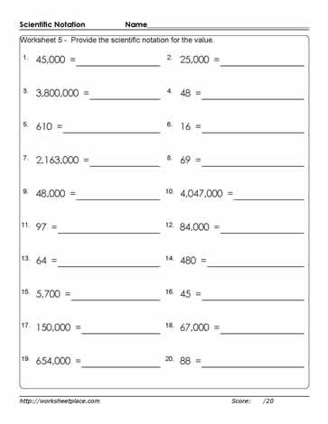 Value to Scientific Notation-5 Worksheets