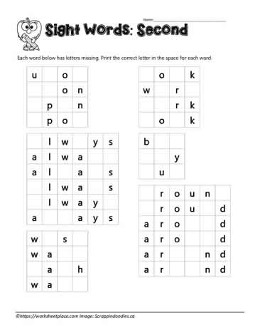 missing letter sight words worksheets
