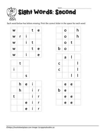 Missing Letter Sight Words