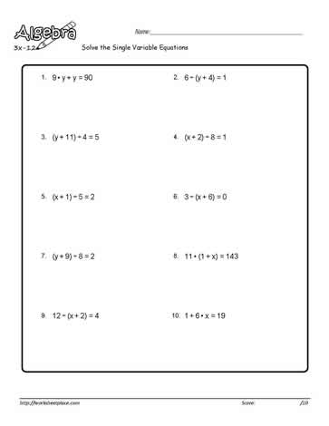Single Variable Equation Worksheet 6