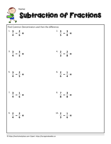 subtract the fractions worksheets