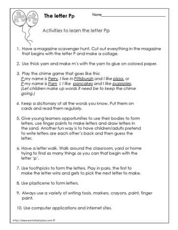 Teach The Letter P Worksheets