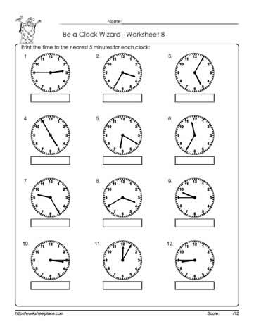 telling time to 5 minutes worksheet h worksheets