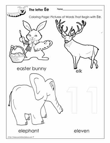 the letter e coloring pictures worksheets