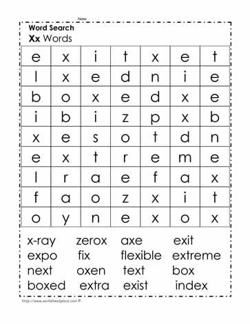 Words Beginning With X Wordsearch Worksheets
