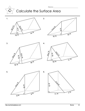 Triangular Prism Area Worksheets