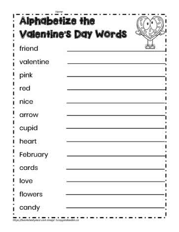Alphabetize the Valentine's Day Words