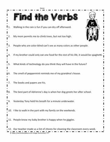 Verb Worksheet Worksheets