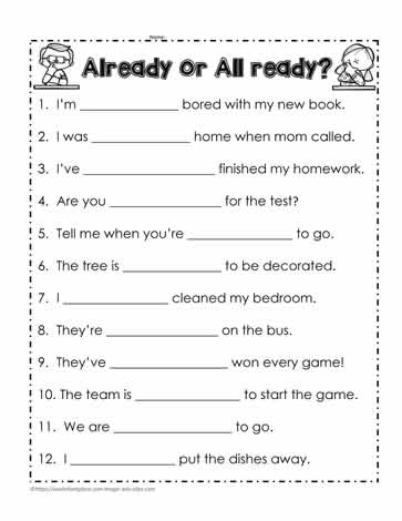 already or all ready worksheets