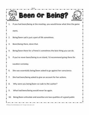 Been or Being Worksheets 2