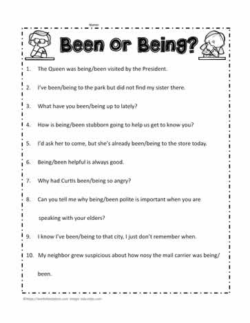 Been or Being Worksheets 4