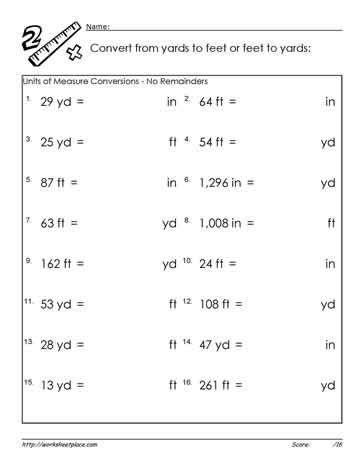 Yards, Feet and Inches Worksheets