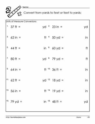 Yards, Feet and Inches Worksheets