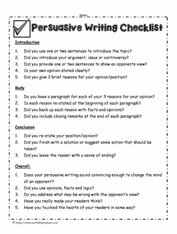 Persuasive Writing Checklist