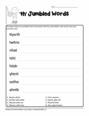 Jumbled Words for th Digraphs