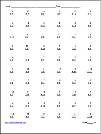 Vertical Multiplication Facts Quizzes