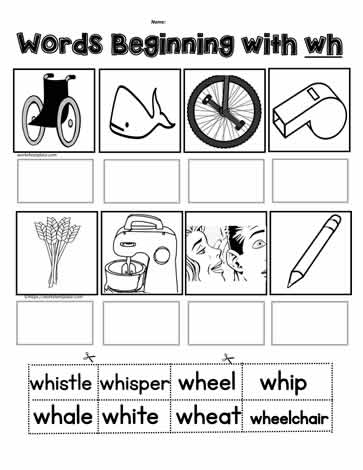 Cut N Paste Wh Digraphs Worksheets