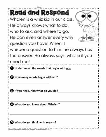 read and respond wh digraphs worksheets