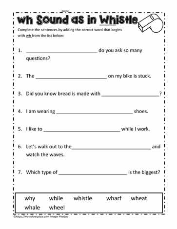 wh digraph sentences worksheets