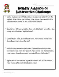 Christmas Addition and Subtraction Word Problems Worksheets