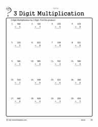 3 Digit by 1 Digit Multiplication Worksheets