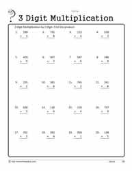 3 Digit by 1 Digit Multiplication Worksheets