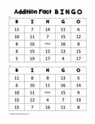 Addition Bingo Cards 9-10