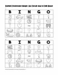 Initial Consonants Bingo Cards