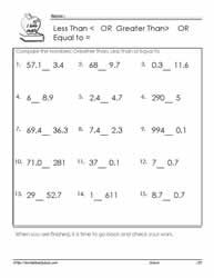 Compare Numbers With Decimals Worksheets
