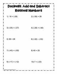 Decimals - Rational Numbers -Add and Subtract Worksheets