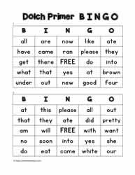 Dolch Primer Bingo 1-2