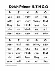 Dolch Primer Bingo Cards 19-20