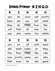 Dolch Primer Bingo Cards 27-28