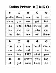 Dolch Primer Bingo Cards 29-30