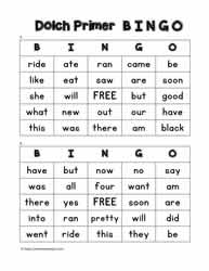 Dolch Primer Bingo Cards 5-6