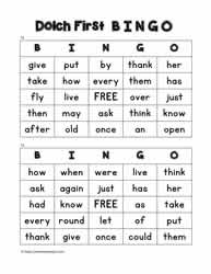 Dolch First Bingo Cards 13-14