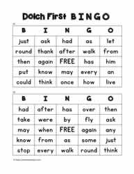 Dolch First Bingo Cards 23-24