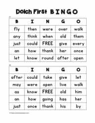 Dolch First Bingo Cards 27-28