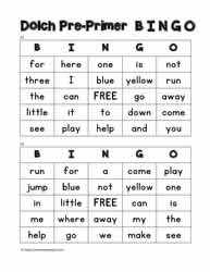 Dolch Pre-primer Bingo Cards 23-24