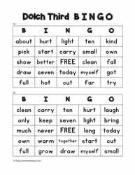 Dolch Third Bingo Cards 19-20