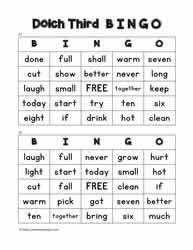 Dolch Third Bingo Cards 21-22