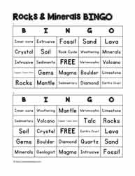 Rocks and Minerals Bingo 1
