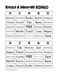 Rocks and Minerals Bingo 11-12