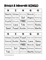 Rocks and Minerals Bingo 25-26