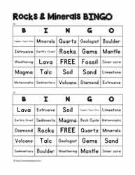 Rocks and Minerals Bingo 29-30