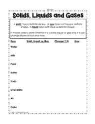 Solid, Liquid or Gas Worksheet