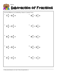 subtract fractions with mixed numbers worksheets