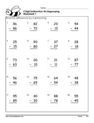 2 Digit Subtraction Worksheet-1 